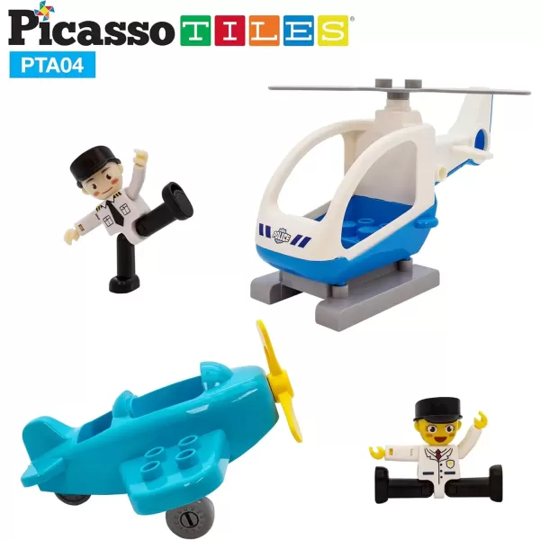 imagePicassoTiles Magnetic Figures 5 Piece Vehicle and Action Figure Set Including School Bus Car Truck and 2 Drivers Magnet Expansion Pack Toddler Toy Kit Pretend Playset for Construction Building BlockAircraft