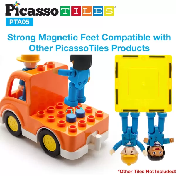 imagePicassoTiles Magnetic Figures 5 Piece Vehicle and Action Figure Set Including School Bus Car Truck and 2 Drivers Magnet Expansion Pack Toddler Toy Kit Pretend Playset for Construction Building BlockVehicle