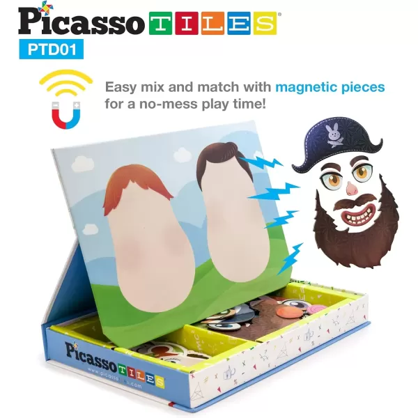 imagePicassoTiles Magnetic Puzzle Drawing Board 102 PC Dress Up Puzzle Game with 10 Free Inspirational Idea Cards 88 Holographic Designs 4 Markers Set Educational Activity Book STEAM Learning Kit
