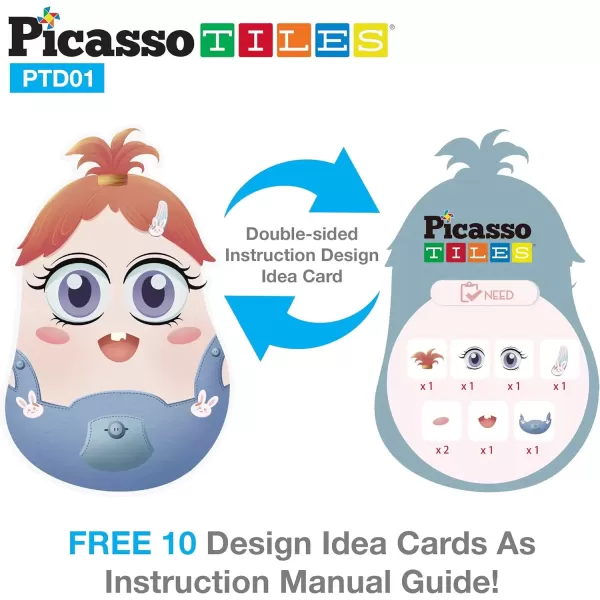 imagePicassoTiles Magnetic Puzzle Drawing Board 102 PC Dress Up Puzzle Game with 10 Free Inspirational Idea Cards 88 Holographic Designs 4 Markers Set Educational Activity Book STEAM Learning Kit