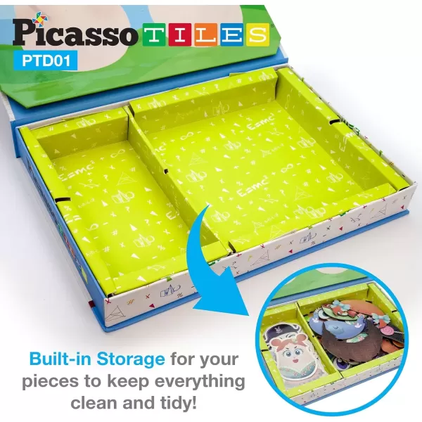 imagePicassoTiles Magnetic Puzzle Drawing Board 102 PC Dress Up Puzzle Game with 10 Free Inspirational Idea Cards 88 Holographic Designs 4 Markers Set Educational Activity Book STEAM Learning Kit