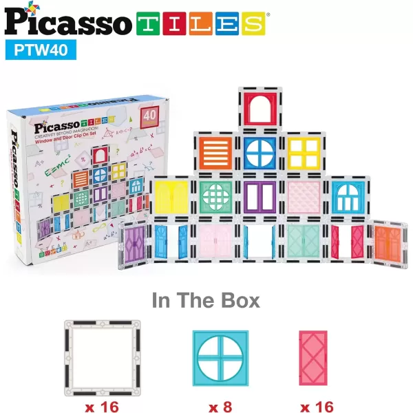 imagePicassoTiles Magnetic Tile Clipin Window and Door Expansion Set Magnetic Block Addons Magnet Building Construction Toys STEM Education Learning Stacking Block Toddler Boys ampamp Girls