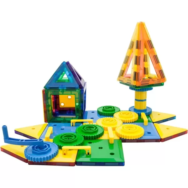 imagePicassoTiles PTW60 2in1 60pcs 3D Magnetic Tile ampamp Gear Spinning Wheel Learning STEM Building Toy Magnet Construction Toy Educational Engineering Playset wWheel Geer Magnetic Tiles for Preschool