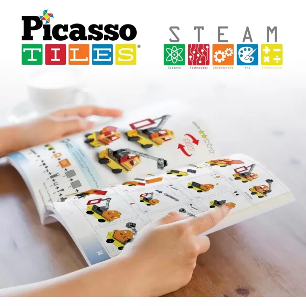 imagePicassoTiles STEAM Idea Book  230 Pages of Magnet Tiles Building Block Creation Ideas Installation Instruction Toy Difficulty Guide Indicator Learning Book Brain Development for Kids Age 3