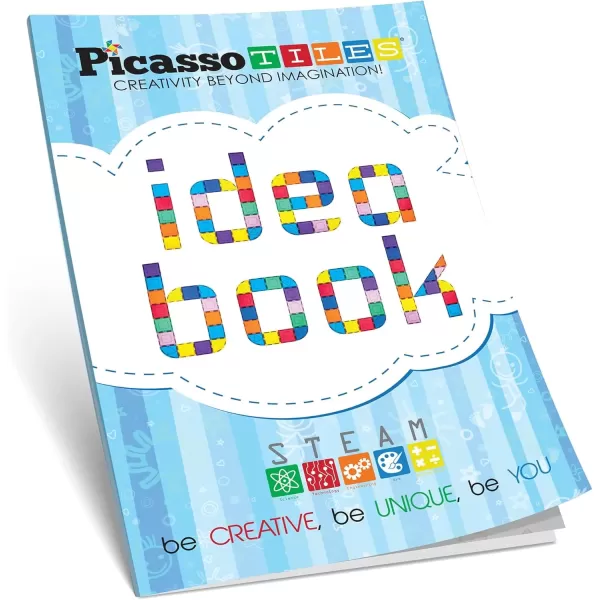 imagePicassoTiles STEAM Idea Book  230 Pages of Magnet Tiles Building Block Creation Ideas Installation Instruction Toy Difficulty Guide Indicator Learning Book Brain Development for Kids Age 3