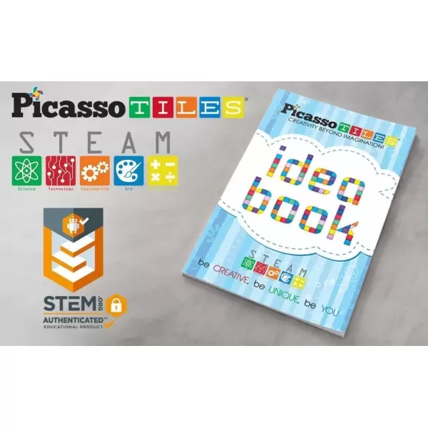 imagePicassoTiles STEAM Idea Book  230 Pages of Magnet Tiles Building Block Creation Ideas Installation Instruction Toy Difficulty Guide Indicator Learning Book Brain Development for Kids Age 3