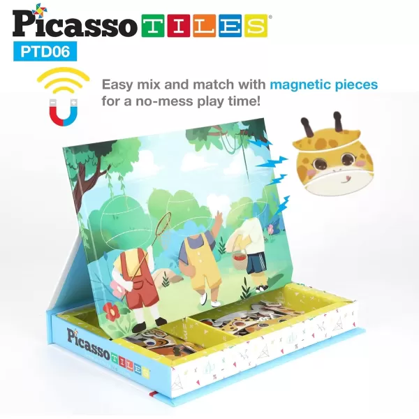 imagePicassotiles 120pcs Magnetic Animal Sticker Puzzle Book Drawing Board Set for Kids Educational and Learning Activity Books Toys ampamp Activity STEM Learning Toys Early Education Toys Gifts Boys Girls
