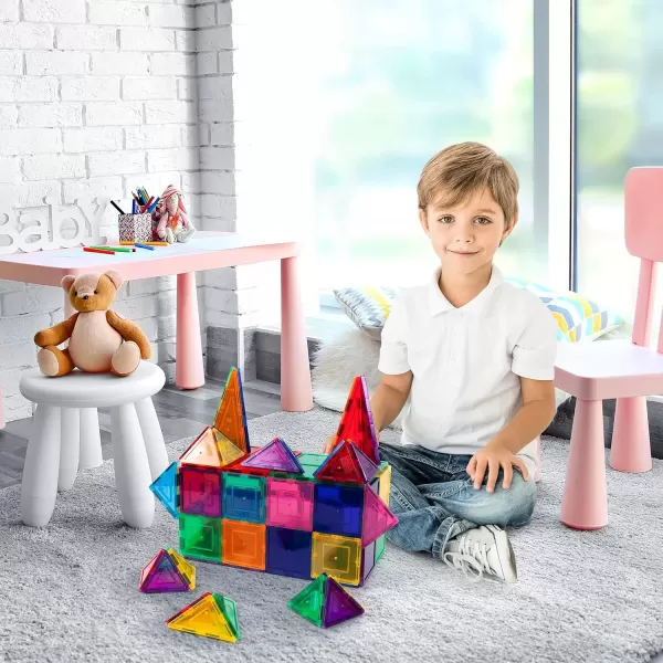 imagePicassoTiles 60PC Magnetic Tiles  Carry Case Bundle STEAM Educational Playset for Kids Includes Travel Storage Organizer  Fun Learning Construction Toy Engineering Design Sensory Development