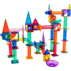 imagePicassoTiles Marble Run 150Piece Magnetic Tile Race Track Toy Play Set STEM Building ampamp Learning Educational Magnet Construction Kit Child Brain Development Toys Boys Girls Age 3 4 5 6 7 8 Years Old150 Piece