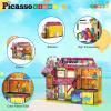 imagePicassoTiles 60pc Magnetic Building Block Magnet Tile Toy Shop Theme Pretend Play Construction Kit Reconfigurable Printed Structure DoubleSided Printing Education STEM Learning Playset Ages 3 PTQ50