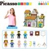 imagePicassoTiles Magnet Tile Building Block Family Homestead Doll House Theme Playset 8 Character Action Figures Double Sided Magnetic Tiles Printing STEM Education Learning Kit Toy Set Kids Ages 3 PTQ06