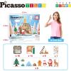 imagePicassoTiles Magnetic Tiles Christmas Gingerbread House Character Action Figure Santa Snowman Gingerbread Man Theme Construction Kit Magnet Building Blocks STEM Learning Gifts Toys PTQ09