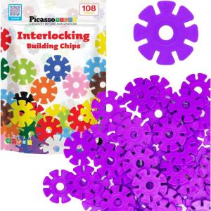 imagePicassoTiles Building Chips Interlocking Disc Construction Blocks in 12 Colors STEM Learning Early Education Toy Engineering Playset Child Brain Development for Toddlers Girls Boys Kids Age 3 PTF108Purple Color