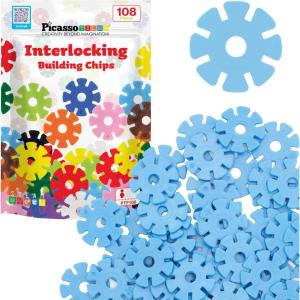 imagePicassoTiles Building Chips Interlocking Disc Construction Blocks in 12 Colors STEM Learning Early Education Toy Engineering Playset Child Brain Development for Toddlers Girls Boys Kids Age 3 PTF108Light Blue Color