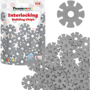 imagePicassoTiles Building Chips Interlocking Disc Construction Blocks in 12 Colors STEM Learning Early Education Toy Engineering Playset Child Brain Development for Toddlers Girls Boys Kids Age 3 PTF108Gray Color