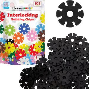 imagePicassoTiles Building Chips Interlocking Disc Construction Blocks in 12 Colors STEM Learning Early Education Toy Engineering Playset Child Brain Development for Toddlers Girls Boys Kids Age 3 PTF108Black Color