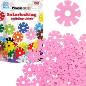 imagePicassoTiles Building Chips Interlocking Disc Construction Blocks in 12 Colors STEM Learning Early Education Toy Engineering Playset Child Brain Development for Toddlers Girls Boys Kids Age 3 PTF108Pink Color
