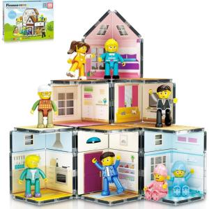 imagePicassoTiles Magnet Tile Building Block Family Homestead Doll House Theme Playset 8 Character Action Figures Double Sided Magnetic Tiles Printing STEM Education Learning Kit Toy Set Kids Ages 3 PTQ06