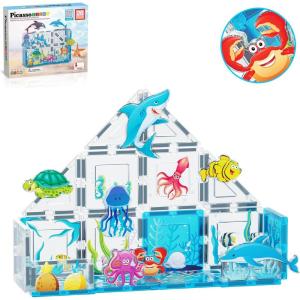 imagePicassoTiles Magnet Tile Building Blocks Forest Animal Themed Playset with 8 Character Action Figures Educational STEM Learning Construction Kit Pretend Play Magnetic Tiles Toddler Kids Ages 3 PTQ26Marine Animal World Themed