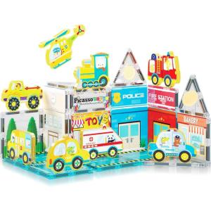imagePicassoTiles Magnet Tile Building Blocks Forest Animal Themed Playset with 8 Character Action Figures Educational STEM Learning Construction Kit Pretend Play Magnetic Tiles Toddler Kids Ages 3 PTQ26Metro City Themed