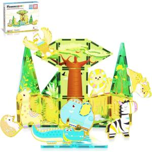 imagePicassoTiles Magnet Tile Building Blocks Forest Animal Themed Playset with 8 Character Action Figures Educational STEM Learning Construction Kit Pretend Play Magnetic Tiles Toddler Kids Ages 3 PTQ26Safari Themed