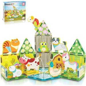 imagePicassoTiles Magnet Tile Building Blocks Forest Animal Themed Playset with 8 Character Action Figures Educational STEM Learning Construction Kit Pretend Play Magnetic Tiles Toddler Kids Ages 3 PTQ26Farm Themed