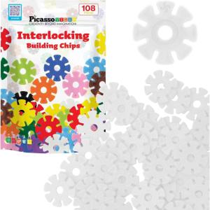 imagePicassoTiles Building Chip Interlocking Disc Construction Blocks in White Color STEM Learning Early Education Toy Engineering Playset Child Brain Development for Toddlers Girls Boys Kids Age 3 PTF108