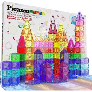 imagePicassoTiles 71pc Mini Diamond Series Winter Ice Theme Magnetic Tile Building Blocks 2 Character Action Figures Travel Size OnTheGo Magnet Construction Toy Set STEM Development Kit Ages 3 PTM7180pc
