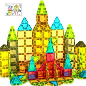 imagePicassoTiles 71pc Mini Diamond Series Winter Ice Theme Magnetic Tile Building Blocks 2 Character Action Figures Travel Size OnTheGo Magnet Construction Toy Set STEM Development Kit Ages 3 PTM7124pc