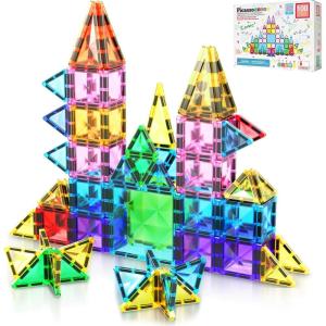 imagePicassoTiles 71pc Mini Diamond Series Winter Ice Theme Magnetic Tile Building Blocks 2 Character Action Figures Travel Size OnTheGo Magnet Construction Toy Set STEM Development Kit Ages 3 PTM71100pc