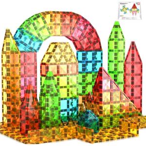 imagePicassoTiles 71pc Mini Diamond Series Winter Ice Theme Magnetic Tile Building Blocks 2 Character Action Figures Travel Size OnTheGo Magnet Construction Toy Set STEM Development Kit Ages 3 PTM7136pc