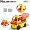 imagePicassoTiles 2 Piece Car Truck Construction Kit Toy Set Vehicle for Magnetic Blocks Building Tile Sensory Magnet Toys with ReEnforced Hitch ampamp Long Bed Educational Puzzle Girls Boys Toddlers Ages 3Crane  Dump Truck  and Ladder