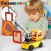 imagePicassoTiles 2 Piece Car Truck Construction Kit Toy Set Vehicle for Magnetic Blocks Building Tile Sensory Magnet Toys with ReEnforced Hitch ampamp Long Bed Educational Puzzle Girls Boys Toddlers Ages 3Crane  Dump Truck  and Ladder