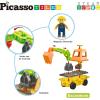 imagePicassoTiles 2 Piece Car Truck Construction Kit Toy Set Vehicle for Magnetic Blocks Building Tile Sensory Magnet Toys with ReEnforced Hitch ampamp Long Bed Educational Puzzle Girls Boys Toddlers Ages 3Excavator  Backhoe Brick