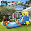 imagePicassoTiles KC108 Water Slide Park Inflatable Bouncing House wPool Area Splash Zone Climbing Wall Shower Head Sprays Mounts Water Cannon Mount and Heavy Duty GFCI ETL Certified 385W Blower