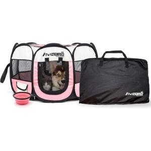 imagePET4FUN PN935 29quot Portable Pet Puppy Dog Cat Animal Playpen Yard Crates Kennel wPremium 600D Oxford Cloth ToolFree Setup Carry Bag Removable Security Mesh CoverShade 2 Storage PocketsPink
