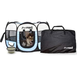 imagePET4FUN PN935 35quot Portable Pet Puppy Dog Cat Animal Playpen Yard Crates Kennel wPremium 600D Oxford Cloth ToolFree Setup Carry Bag Removable Security Mesh CoverShade 2 Storage PocketsBlue