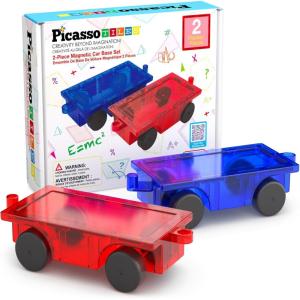 imagePicassoTiles 2 Piece Car Truck Construction Kit Toy Set Vehicle for Magnetic Blocks Building Tile Sensory Magnet Toys with ReEnforced Hitch ampamp Long Bed Educational Puzzle Girls Boys Toddlers Ages 3redblue