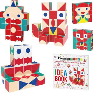 imagePicassoTiles Infinite Magnetic Puzzle Magic Cube EasyConnect Brain Teaser Toy Set Magnet Pattern Block Matching Toys Free Ideabook 150 Inspirations STEM Learning Kids BoysampampGirls Age3 PTC25