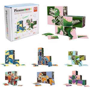 imagePicassoTiles Magnetic Puzzle Cube 3D Magic Dinosaur XRay Blocks 63 Piece Mix ampamp Match Cubes Sensory Toys STEAM Learning Building Block Children Construction Toy Set Stacking Magnet Creative Kit PMC63