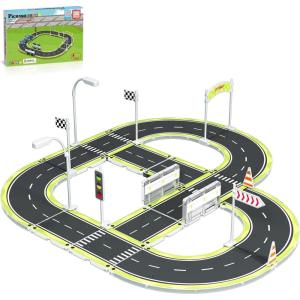 imagePicassoTiles Magnetic Race Track Toys Car Tracks Set for Toddlers Magnet Building Blocks Tiles Sensory Toys for Kids Include 2 Trucks STEM Engage in Thrilling Races Age 3 Year Old Boys GirlsRoad w Sign