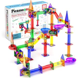 imagePicassoTiles Marble Run 120 Piece Magnetic Building Blocks Magnet Tile Construction Toy Playset STEM Learning Educational Block Child Brain Development Kids Toys for Boys and Girls Age 3 and UpPTG50