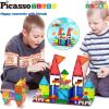 imagePicassoTiles 63 Pcs Magnetic Building Block Tiles with 2 Character Figures Construction Stacking STEM 3D Toy Set Creative Educational Learning Kit Magnet Montessori Playset for Kids ampamp Toddlers Ages 3333pc