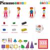 imagePicassoTiles 63 Pcs Magnetic Building Block Tiles with 2 Character Figures Construction Stacking STEM 3D Toy Set Creative Educational Learning Kit Magnet Montessori Playset for Kids ampamp Toddlers Ages 3333pc