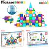 imagePicasssoTiles 72 Piece Magnetic Building Tiles Castle Winter Ice Theme Construction Magnet Block Set with Princess Prince Character Stairs Windows Doors STEM Learning Educational Toy Kids Ages 3 PT72101PC wCarBag