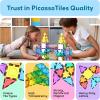 imagePicasssoTiles 72 Piece Magnetic Building Tiles Castle Winter Ice Theme Construction Magnet Block Set with Princess Prince Character Stairs Windows Doors STEM Learning Educational Toy Kids Ages 3 PT72152PC