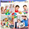 imagePicasssoTiles 72 Piece Magnetic Building Tiles Castle Winter Ice Theme Construction Magnet Block Set with Princess Prince Character Stairs Windows Doors STEM Learning Educational Toy Kids Ages 3 PT72101PC wCarBag