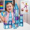 imagePicasssoTiles 72 Piece Magnetic Building Tiles Castle Winter Ice Theme Construction Magnet Block Set with Princess Prince Character Stairs Windows Doors STEM Learning Educational Toy Kids Ages 3 PT72Winter Ice