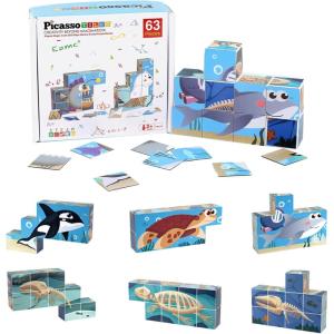 imagePicassoTiles 1 Magnetic Puzzle Cubes for Kids 3D Sea Ocean Animal 63pcs Exploration Blocks Kids Focus Learning ampamp Stacking Toys STEM Educational Preschool Toddler Classroom Activity Boys Girls
