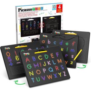 imagePicassoTiles 2in1 Magnetic Drawing Board Toy 12x10 inch Large Magnet Bead Tablet Pad with 2 Facings Alphabet STEM Free Style Educational Erasable ampamp Reusable Learning Writing Playboard in Black PTB042pk 4in1